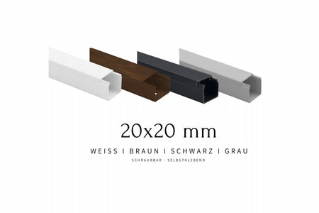 Kabelkanal Größe 20x20 in Farben Weiß, Grau, Braun & Schwarz