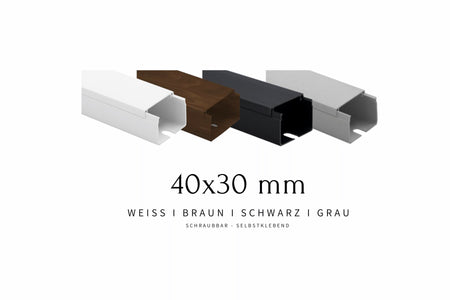 Kabelkanal Größe 40x30 in Farben Weiß, Grau, Braun & Schwarz