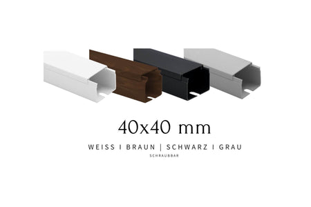 Kabelkanal 40x40 in Farben Reinweiß, Grau, Schwarz und Braun