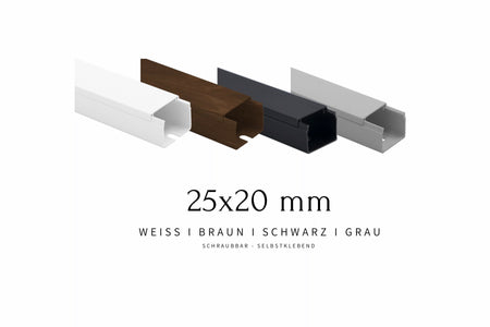 Kabelkanal Größe 25x20 in Farben Weiß, Grau, Braun & Schwarz