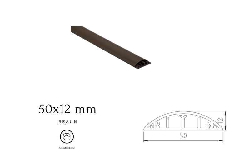 Bodenkanal - 50x12 mm Braun - Selbstklebend - Kabelbrücke