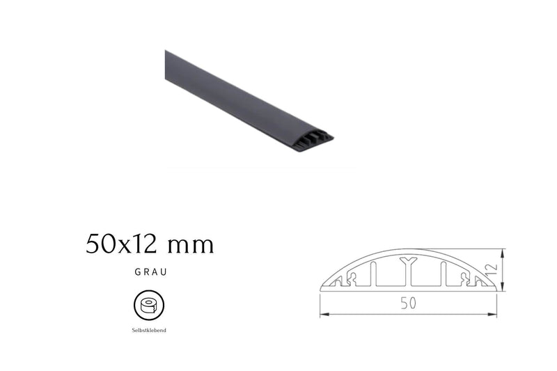 Bodenkanal - 50x12 mm Grau - Selbstklebend - Kabelbrücke
