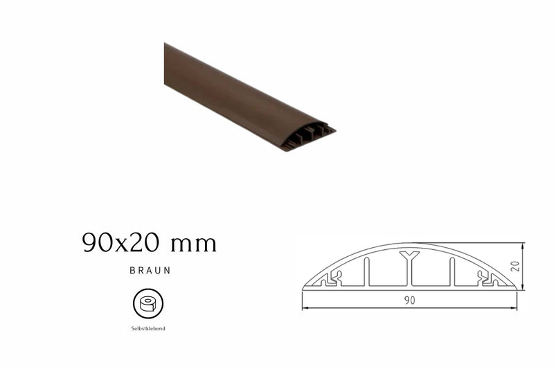 Bodenkanal - 90x20 mm Braun - Selbstklebend - Kabelbrücke