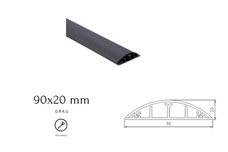 Bodenkanal - 90x20 mm Grau - Selbstklebend - Kabelbrücke