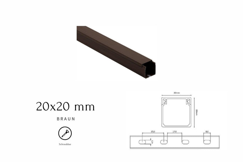 Kabelkanal - 20x20 mm Braun - Selbstklebend & Schraubbar - Kabelkanal