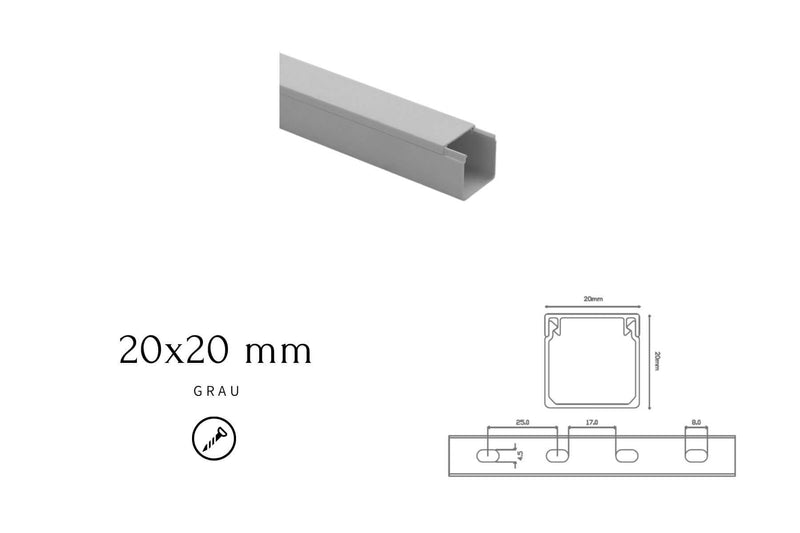Kabelkanal - 20x20 mm Grau - Schraubbar